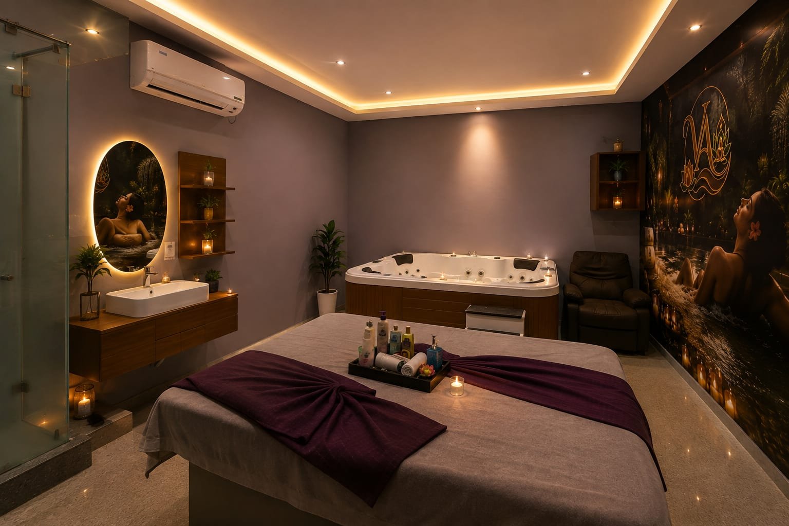 Jacuzzi and massage room for premium experiences